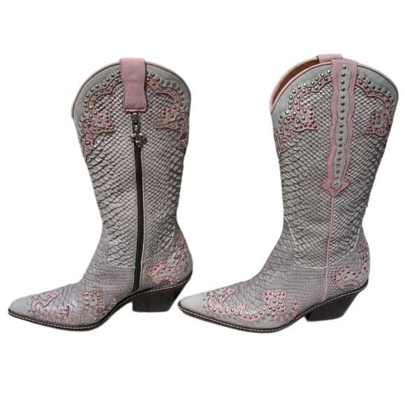 Donald Pliner Western Couture Boot Shoe New Studs Mushroom & Ice Color NWT $950 - Picture 6 of 6